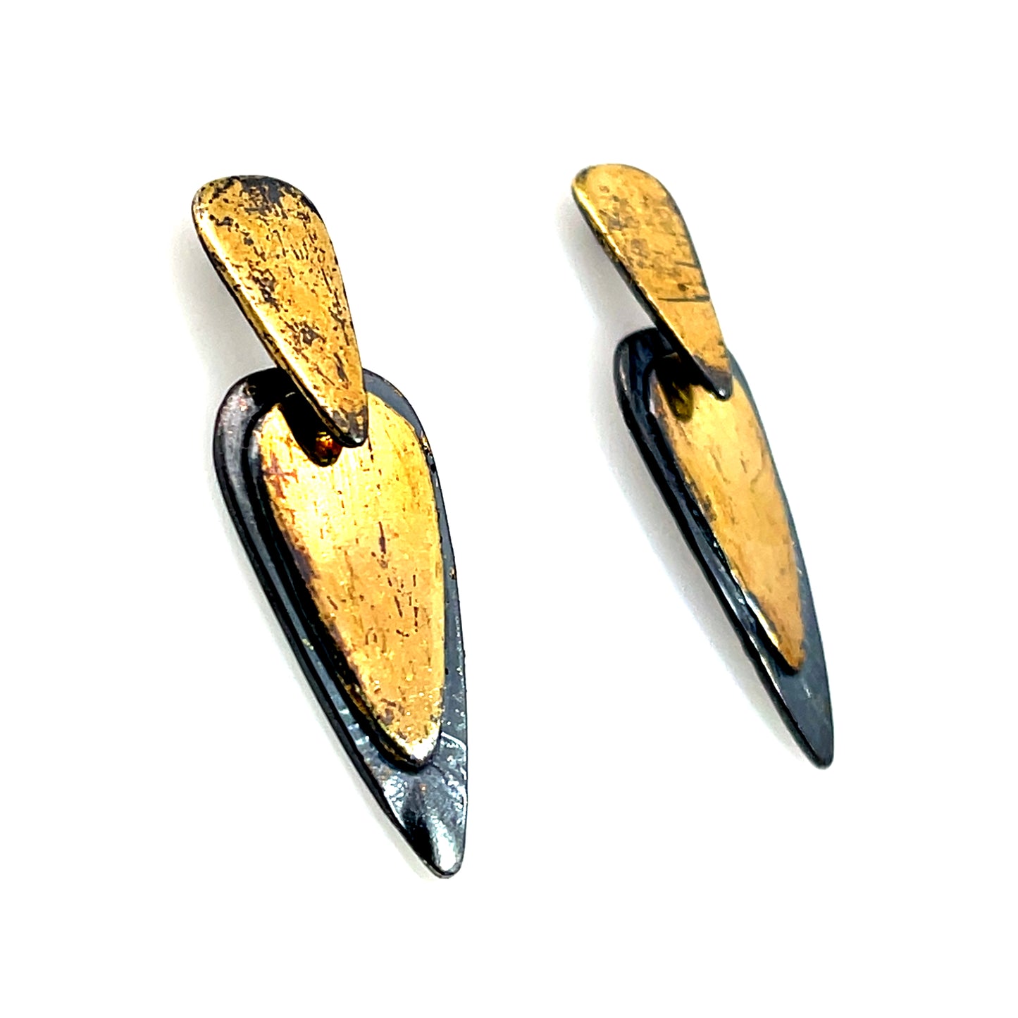 Oxidized Sterling Silver and 23k Gold Leaf Earring Studs