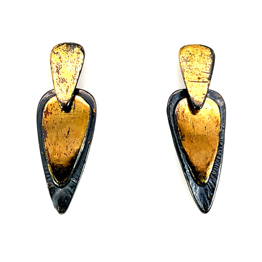 Oxidized Sterling Silver and 23k Gold Leaf Earring Studs