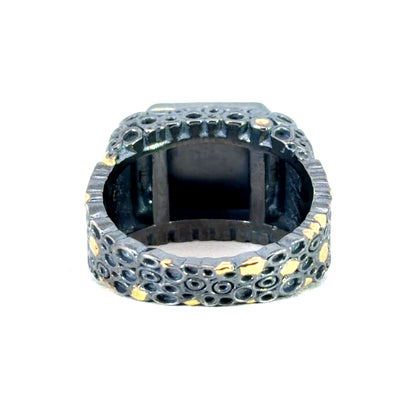 Mens "O" Style Oxidized Sterling Silver and Yellow Gold Ring with Black Diamond