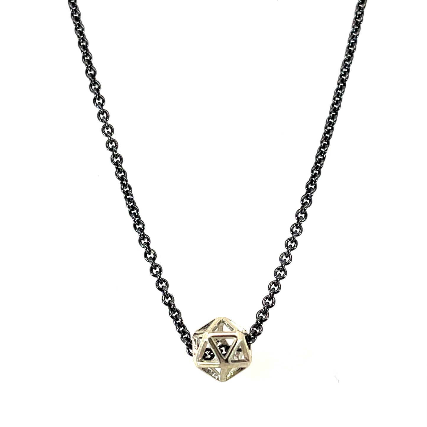 Sterling Silver Isohedron Necklace on an Oxidized Sterling Silver Chain