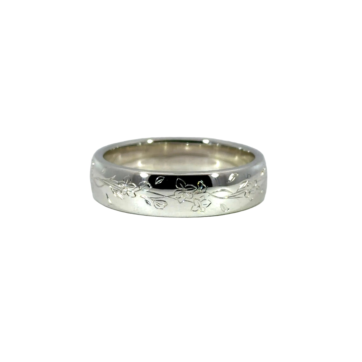 9 Sterling Silver Marigold Flower Engraved Band