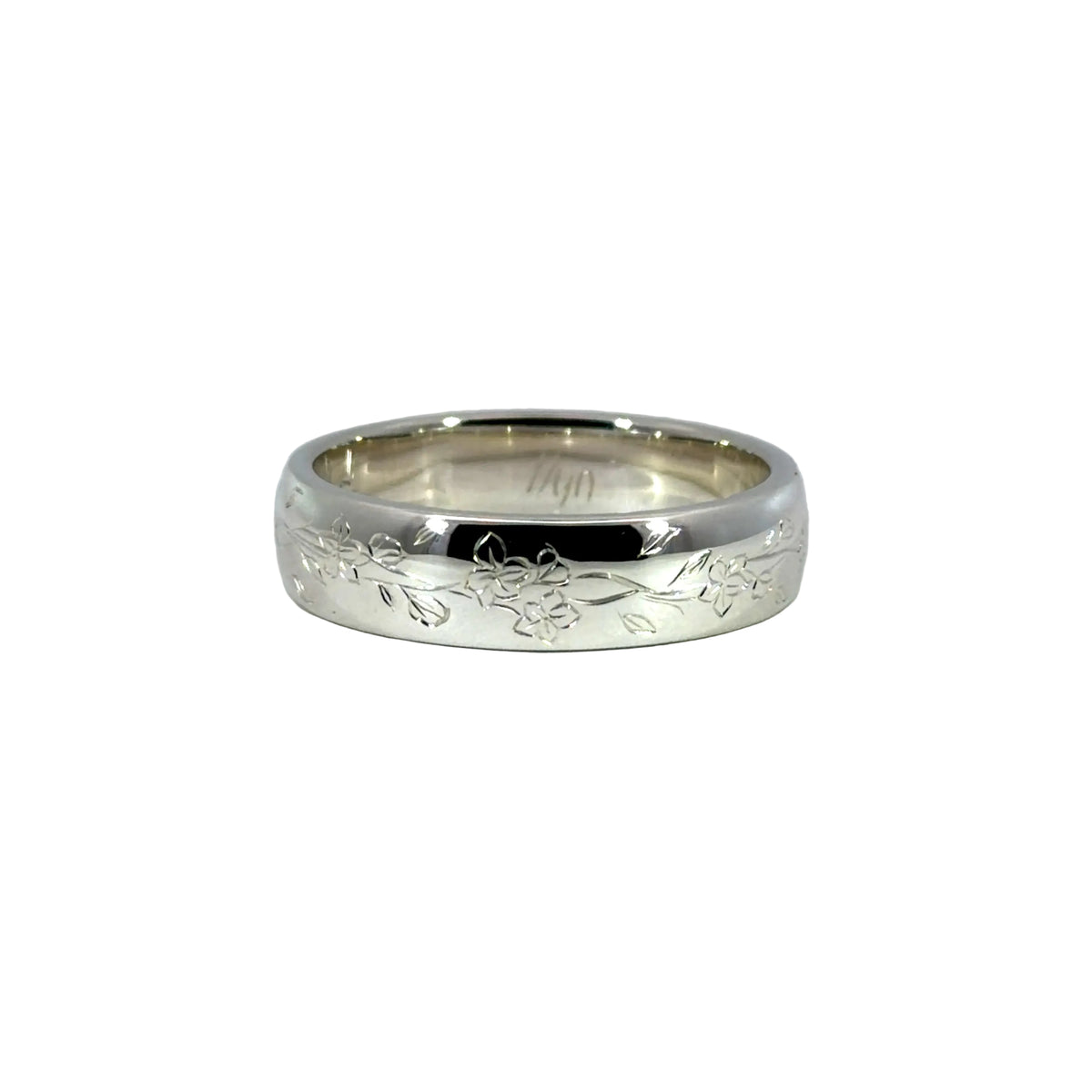 9 Sterling Silver Marigold Flower Engraved Band