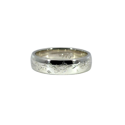 9 Sterling Silver Marigold Flower Engraved Band