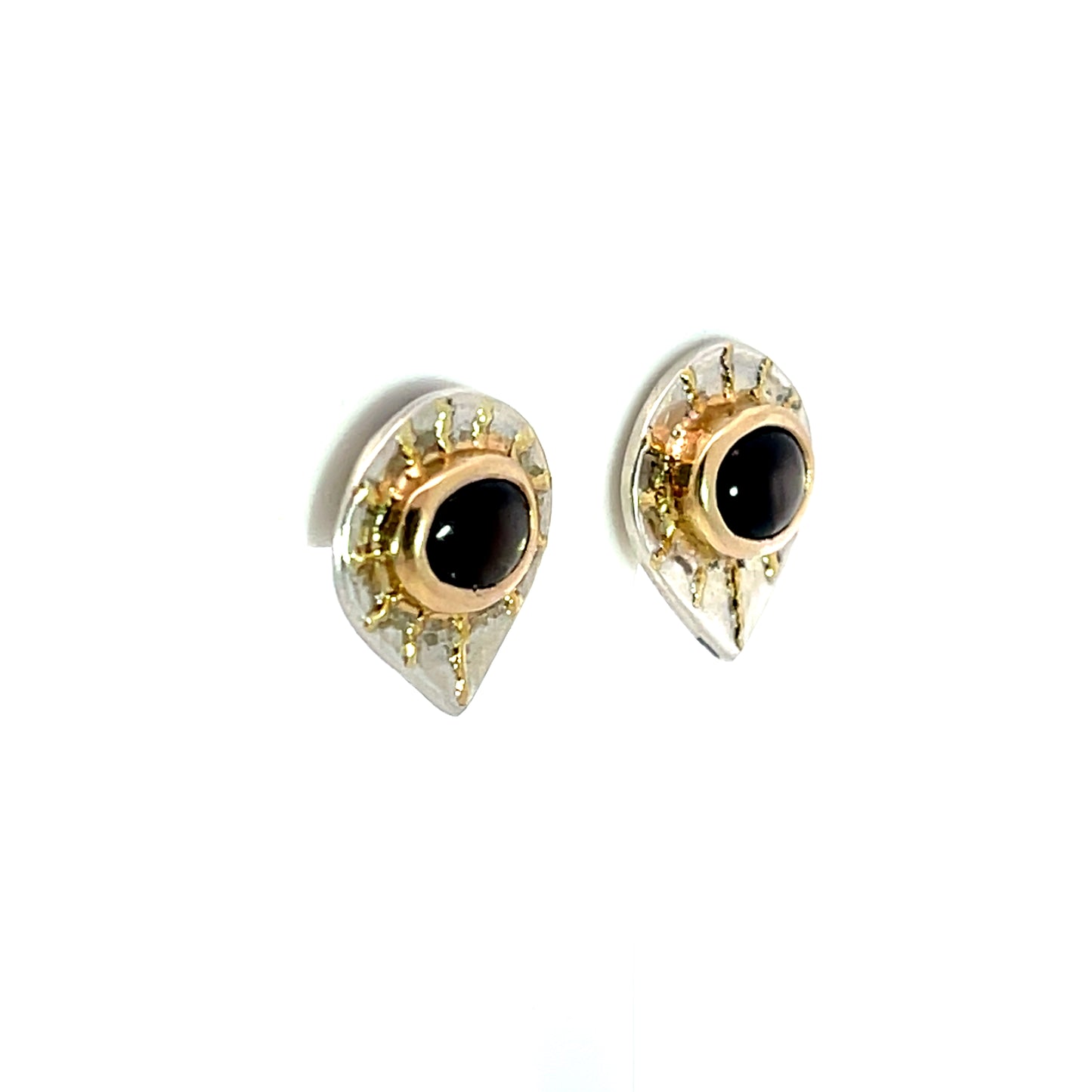 Sterling Silver Studs with Star Sapphires and 18k Yellow Gold