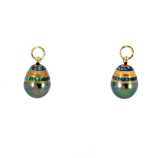 Stripe Motif Maki-e Tahitian Drop Pearl Earring Jackets