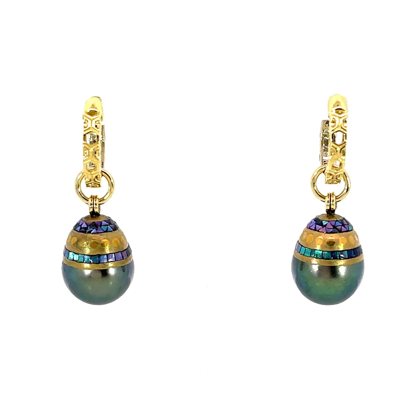 Stripe Motif Maki-e Tahitian Drop Pearl Earring Jackets