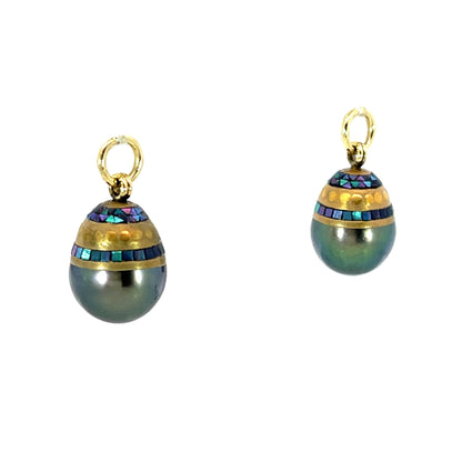 Stripe Motif Maki-e Tahitian Drop Pearl Earring Jackets