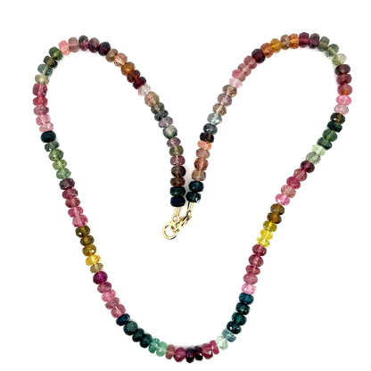 Watermelon Tourmaline Necklace with Yellow Gold Clasp