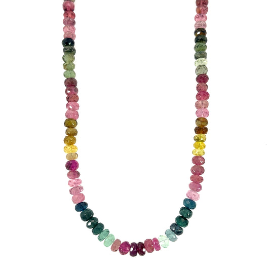 Watermelon Tourmaline Necklace with Yellow Gold Clasp