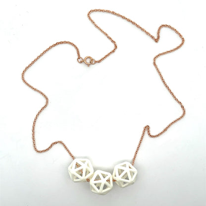 White Nylon Isohedron Necklace on a Rose Gold Filled Chain