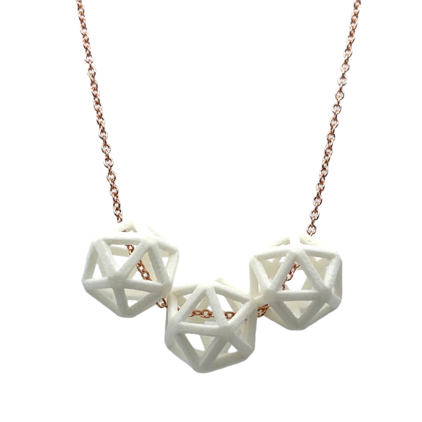 White Nylon Isohedron Necklace on a Rose Gold Filled Chain