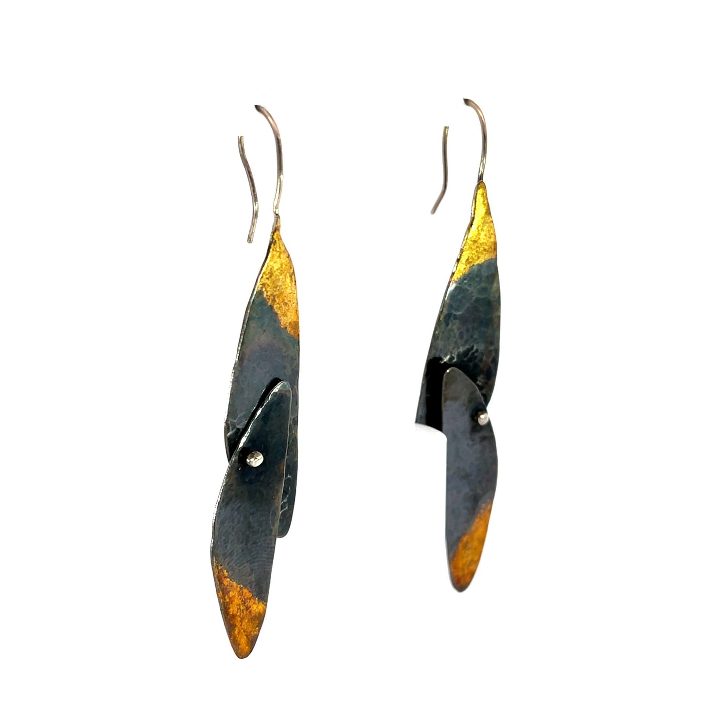 Wing Style Oxidized Sterling Silver Earrings with 23k Gold Leaf