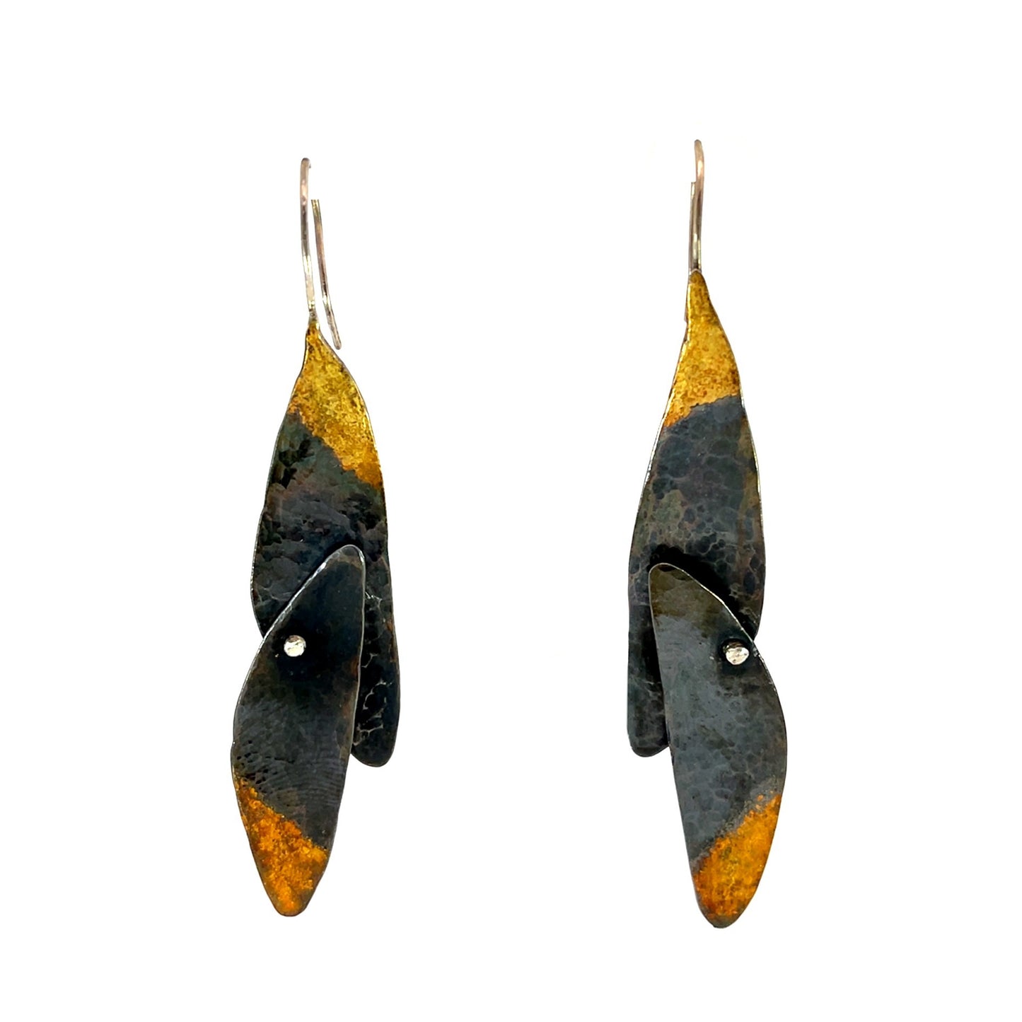 Wing Style Oxidized Sterling Silver Earrings with 23k Gold Leaf