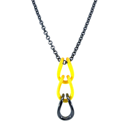 Yellow Sintered Nylon and Oxidized Sterling Silver Pendant Necklace