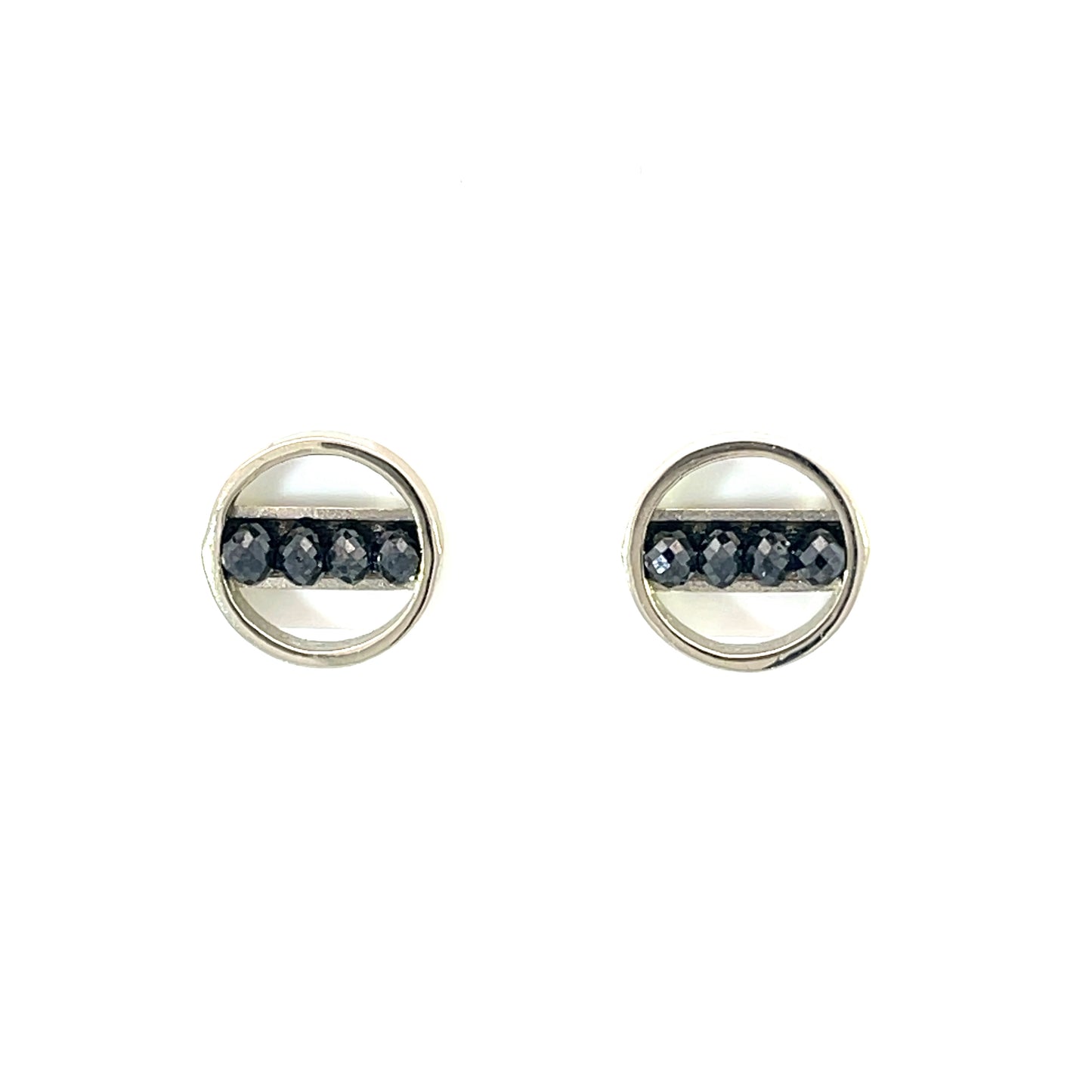 18k White Gold Black Diamond Bead Circle Studs