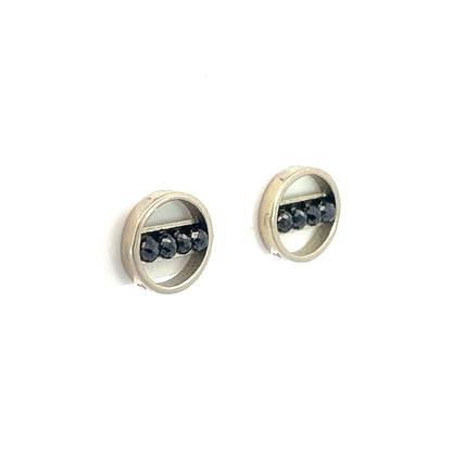 18k White Gold Black Diamond Bead Circle Studs