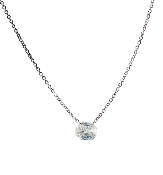 White Gold and Octagon Diamond Cable Chain Necklace