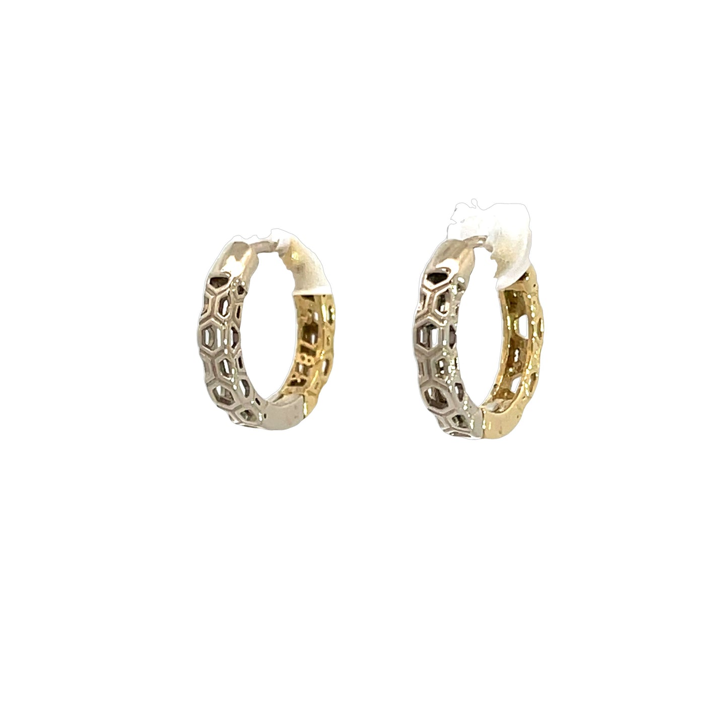 Reversible 18k Yellow and White Gold Honeycomb Hoops