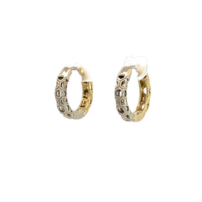 Reversible 18k Yellow and White Gold Honeycomb Hoops