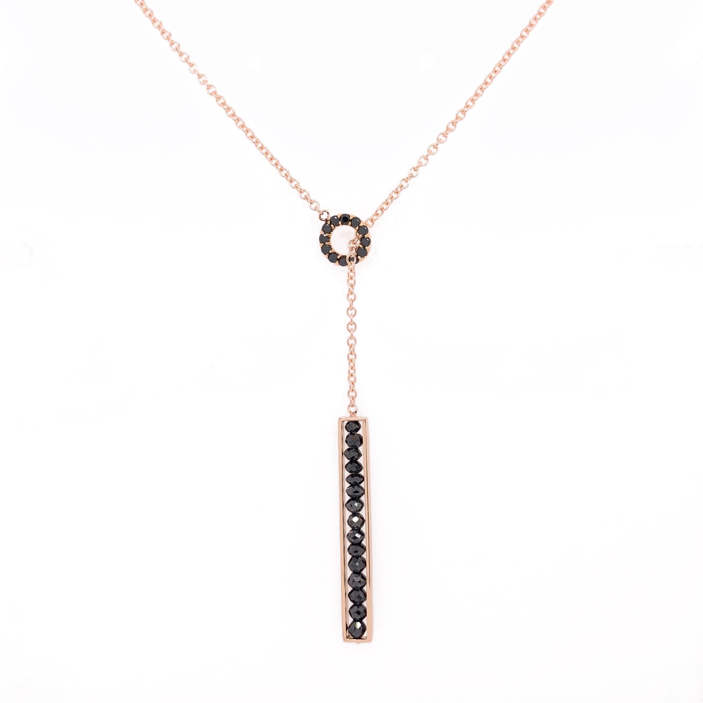 18k Rose Gold Black Diamond Lariat Necklace