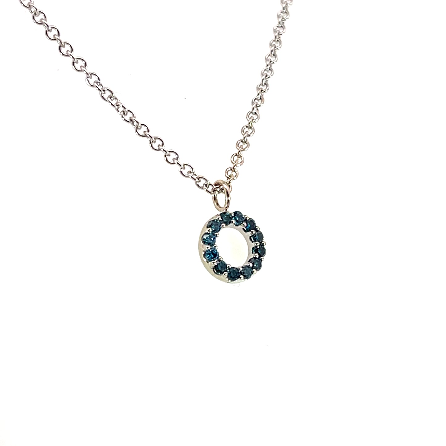 18k White Gold Blue Diamond "Sparkle Circle" Necklace