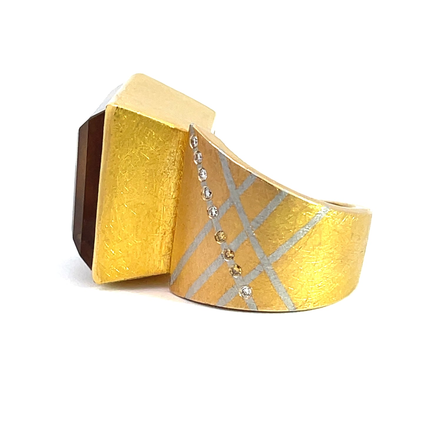 18k Yellow Gold and Platnium Citrine and Diamond Ring