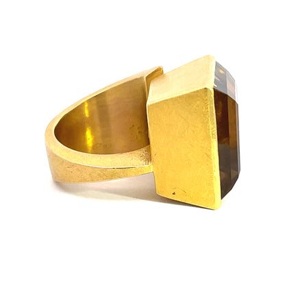18k Yellow Gold and Platnium Citrine and Diamond Ring