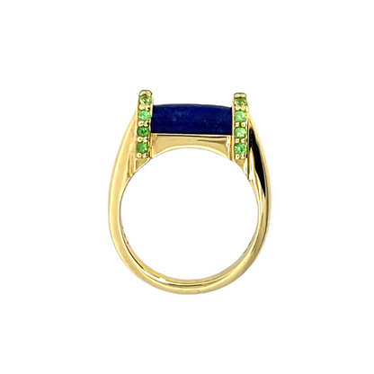 Lapis Lazuli and Tsavorite Garnet Bar Ring