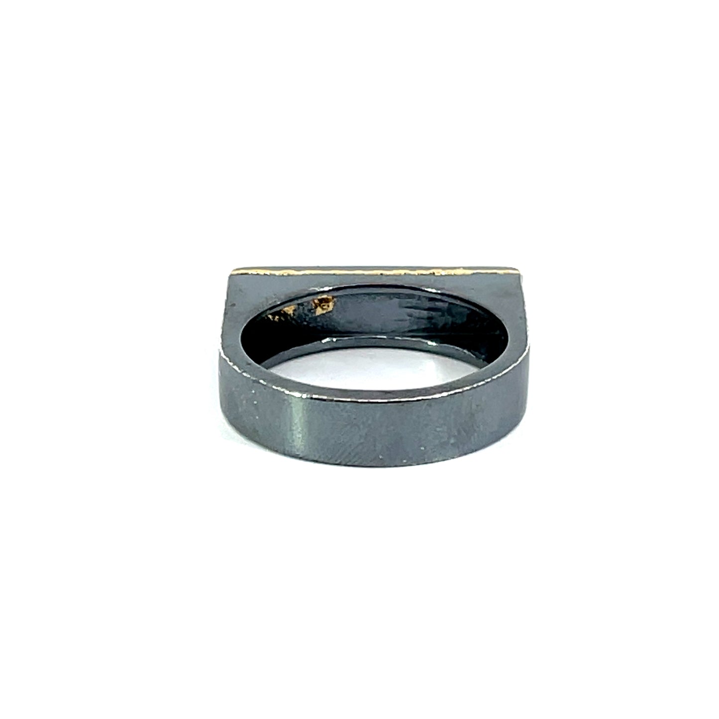 Oxidized Sterling Silver Men's Signet Style Ring with 18k Yellow Gold rivets