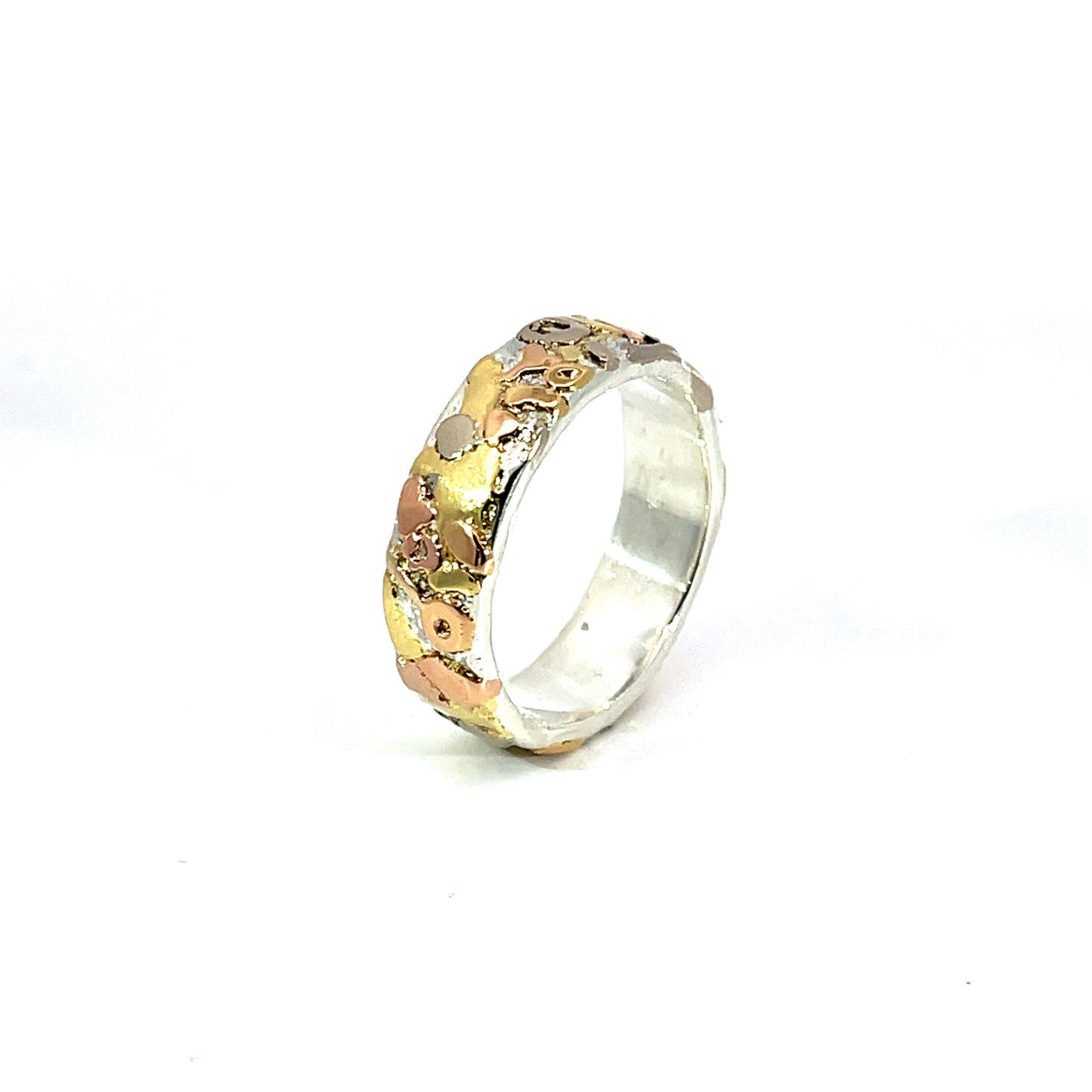 Men's Sterling Silver Band with 18k Rose, White, and Yellow Gold