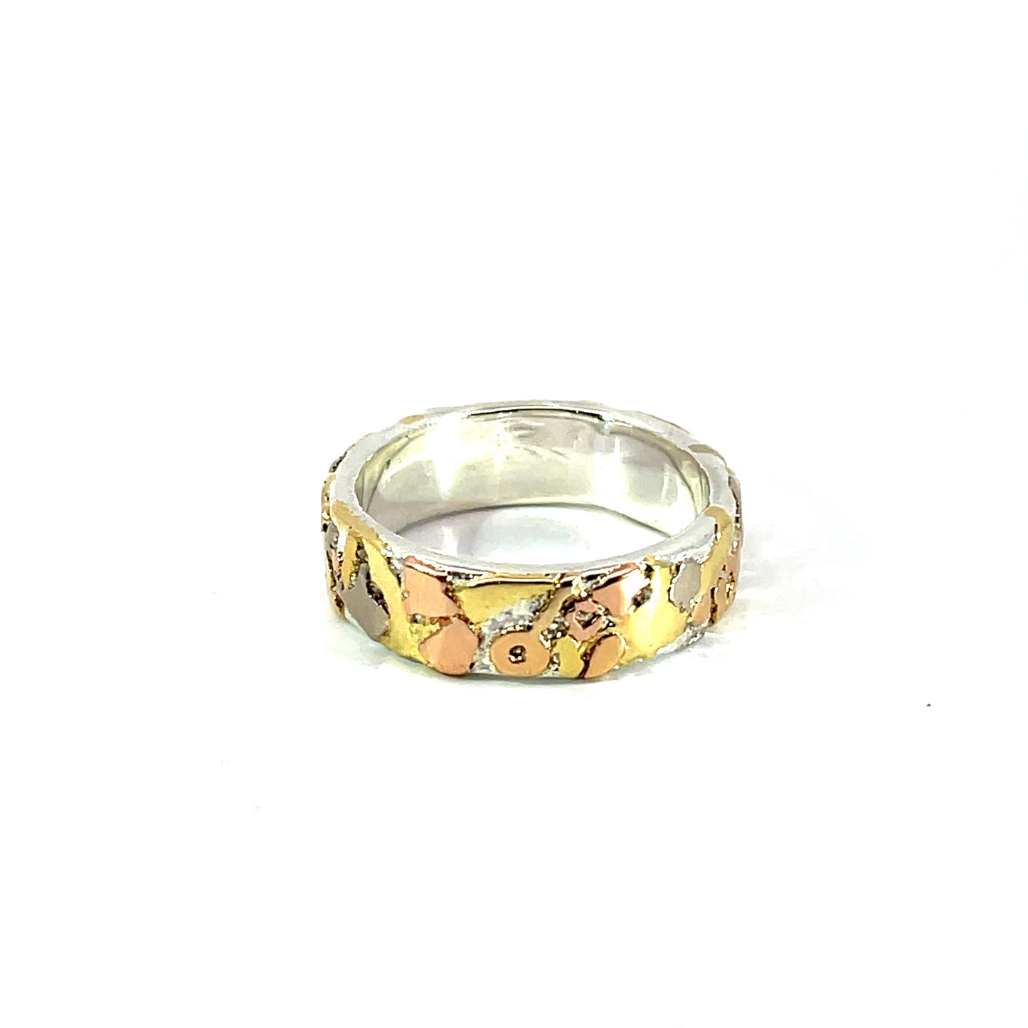 Men's Sterling Silver Band with 18k Rose, White, and Yellow Gold