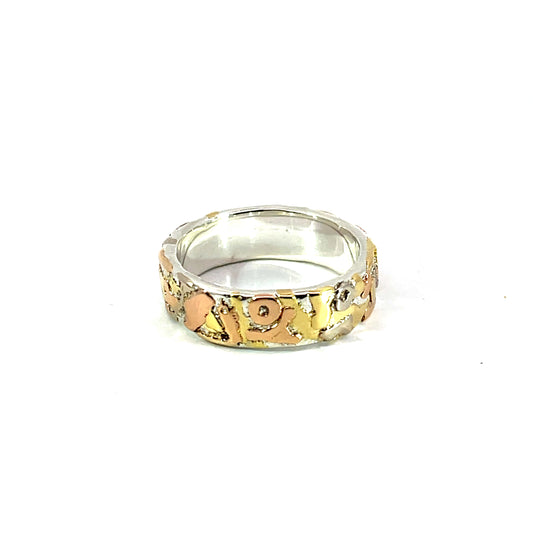 Men's Sterling Silver Band with 18k Rose, White, and Yellow Gold