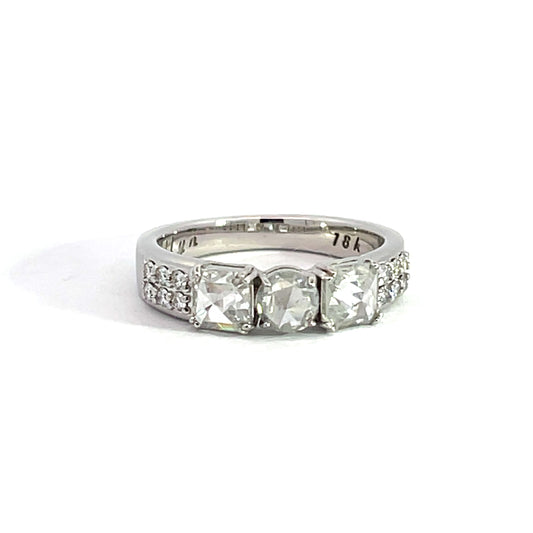 18k White Gold Ring with Rose Cut White Diamonds
