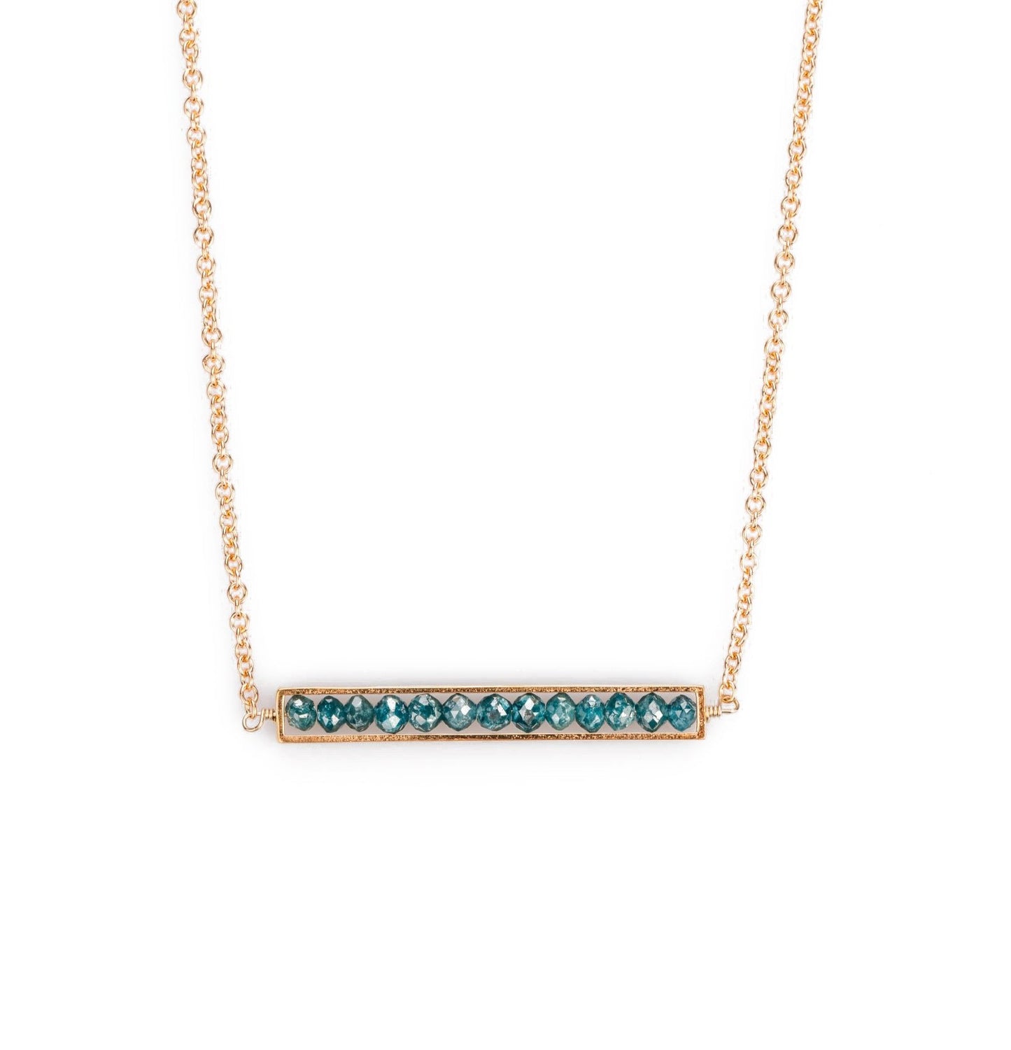 18k Rose Gold Blue Diamond Bar Necklace