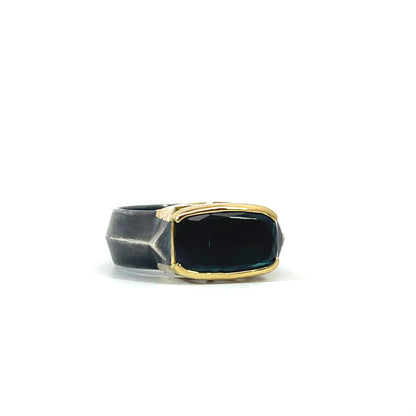 18k Yellow Gold and Oxidized Sterling Silver Tourmaline Ring