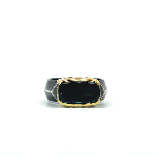 18k Yellow Gold and Oxidized Sterling Silver Tourmaline Ring