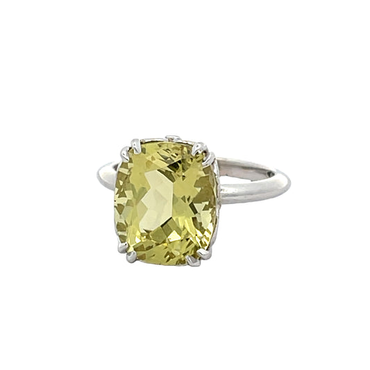 18k White Gold Ring with a Yellow Beryl and Tsavorite Garnets