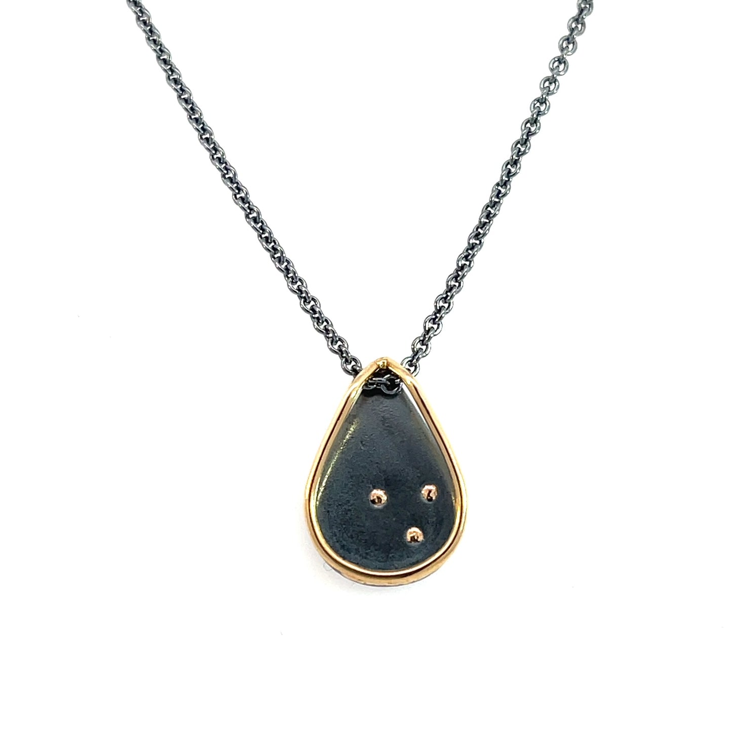 14k Yellow Gold and Oxidized Sterling Silver Teardrop Loop Necklace