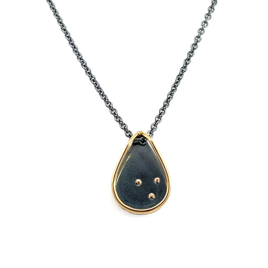 14k Yellow Gold and Oxidized Sterling Silver Teardrop Loop Necklace