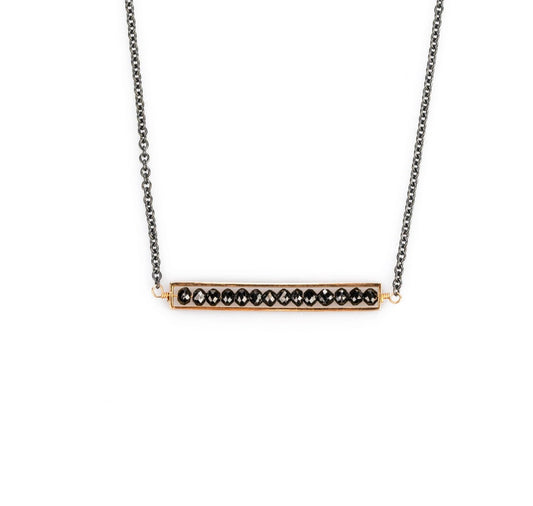 18k Rose Gold and Oxidized Sterling Silver Bar Necklace