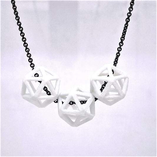White Nylon Isohedron Trio on an Oxidized Sterling Silver Chain