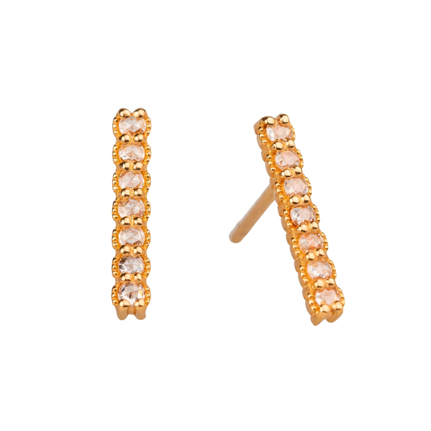 18k Rose Gold Rose Cut Bar Studs