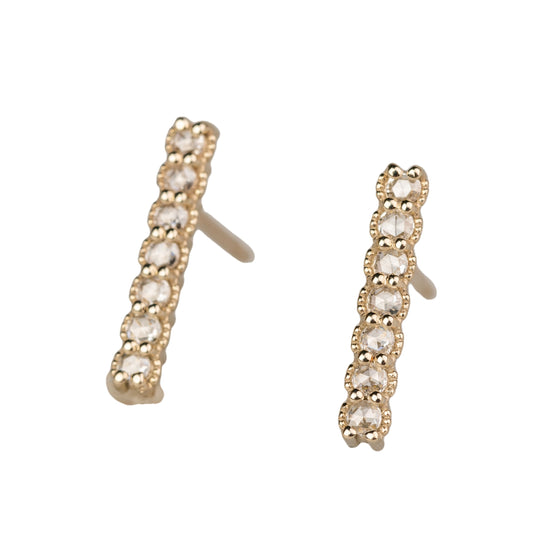 18k White Gold Rose Cut Diamond Bar Studs