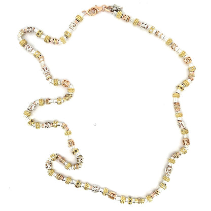 Sterling Silver, 18k Yellow and Rose Gold Rondelle Necklace