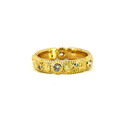 18k Yellow Gold "llyn Band" with Bezel Set White Diamonds