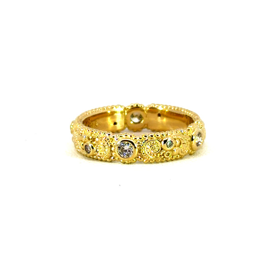 18k Yellow Gold "llyn Band" with Bezel Set White Diamonds