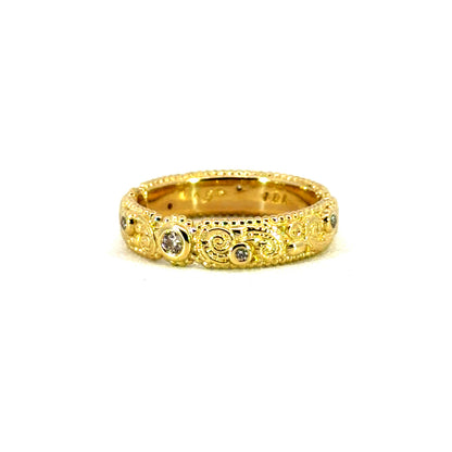 18k Yellow Gold "llyn Band" with Bezel Set White Diamonds