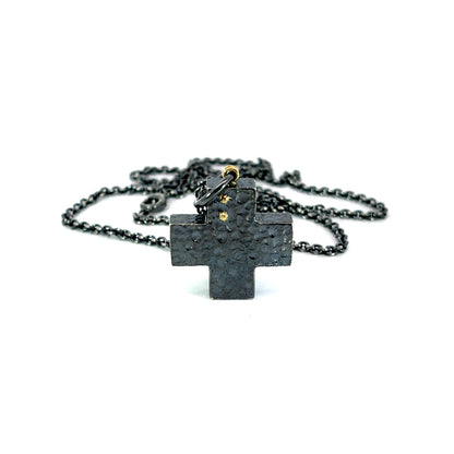 Oxidized Sterling Silver Cross Pendant with 18k Gold Rivets and 22k Gold Detailing