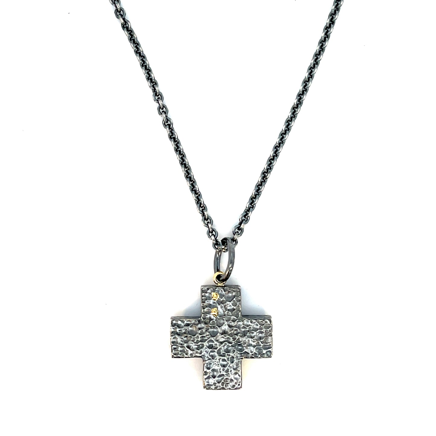 Oxidized Sterling Silver Cross Pendant with 18k Gold Rivets and 22k Gold Detailing