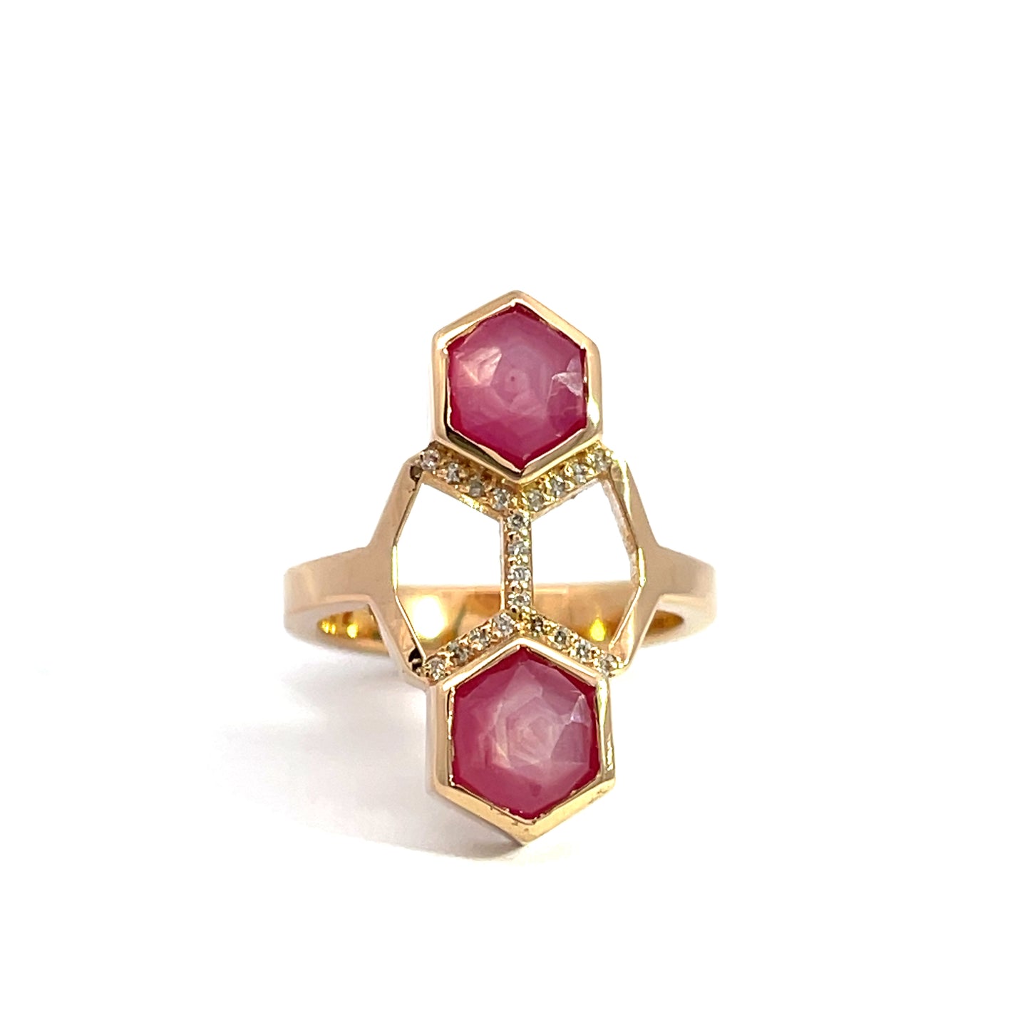 Double Hexagon Pink Sapphire Ring